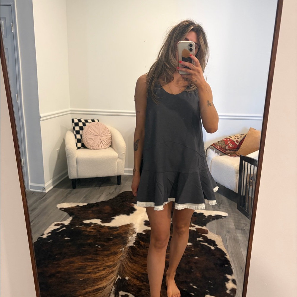 Monki Black Mini Dress with White Hem